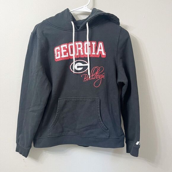 Georgia Bulldogs NCAA Hoodie Large 12 Russell Athletic Women Fleece Jacket Black - Picture 1 of 8